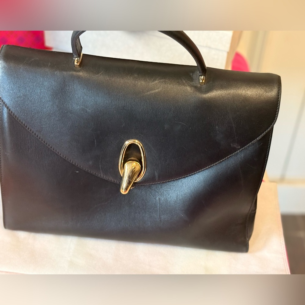Giorgio Armani Black Leather Briefcase with Gold Accents - Picture 2 of 8
